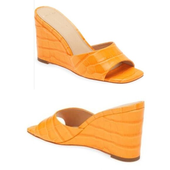 New! Black Suede Studio Chloe Wedge Sandal in Marigold croc
